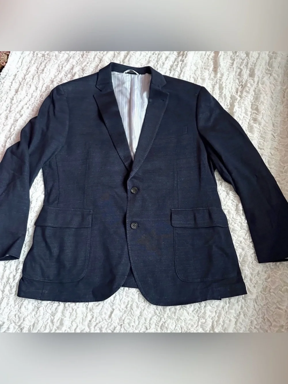 Flynt Spicoli Linen Blend Unstructured Navy Sport Coat Mens 46R